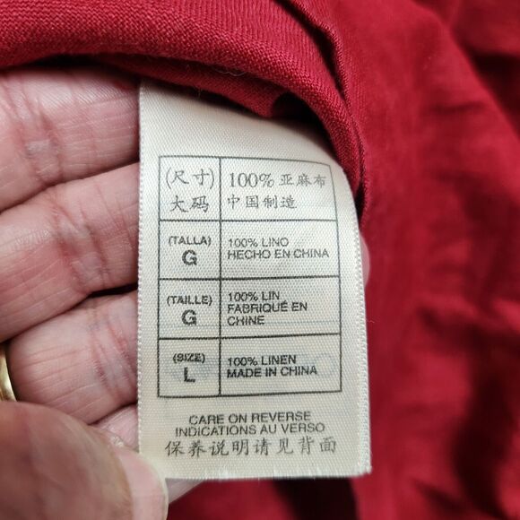 Max Studio Special Edition Long Sleeve Linen Top Size Large Red Distressed - Picture 5 of 13
